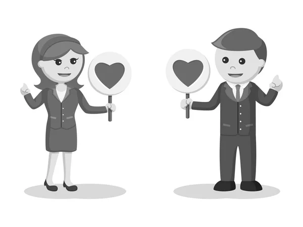 Couple Affaires Avec Icône Coeur Brisé Dans Leur Tablette Style — Image vectorielle