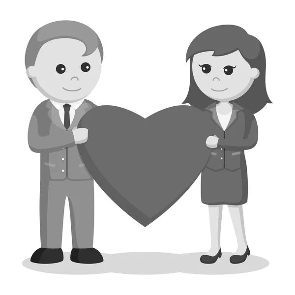 Pareja Negocios Con Corazón Roto Icono Tableta Estilo Blanco Negro — Archivo Imágenes Vectoriales