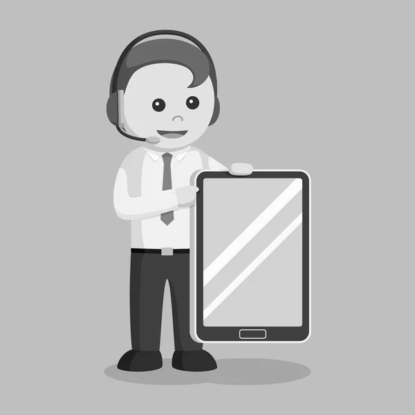 Call Center Hombre Con Tableta Estilo Blanco Negro — Vector de stock