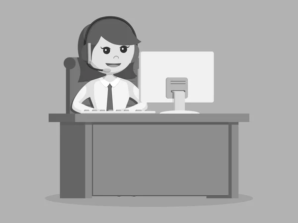 Call Center Hombre Con Tableta Estilo Blanco Negro — Vector de stock