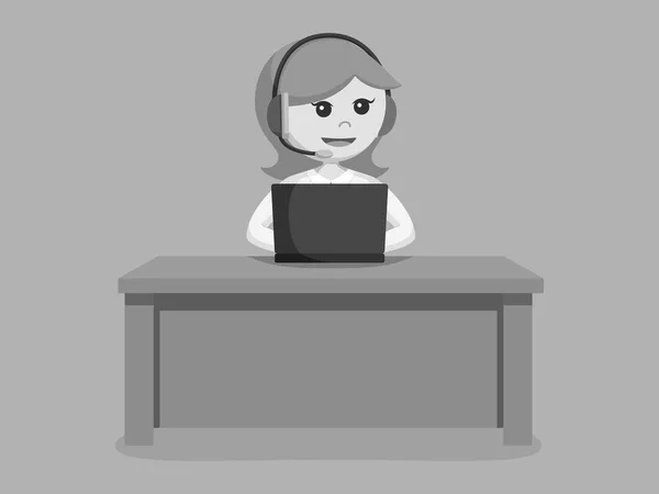 Call Center Hombre Con Tableta Estilo Blanco Negro — Vector de stock