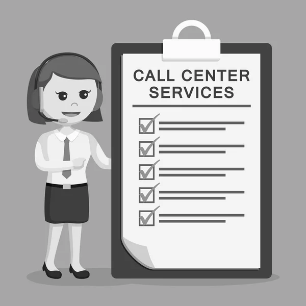 Call Center Woman Crosswise Sign Black White Style — Stock Vector