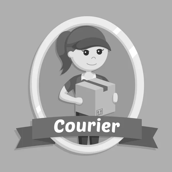 Doručovatel Courier Emblém Černá Bílá Stylu — Stockový vektor