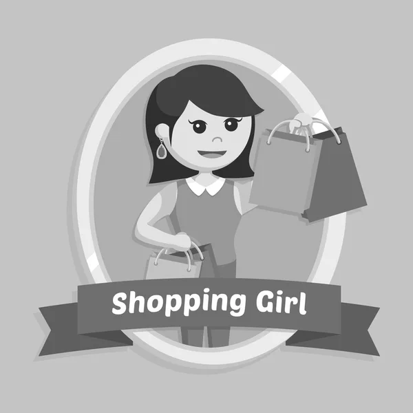 女孩购物从片剂概念黑白样式 — 图库矢量图片