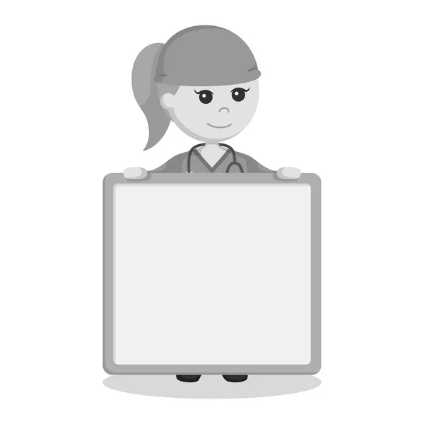 Female Surgeon Empty Board Black White Style — Stock Vector