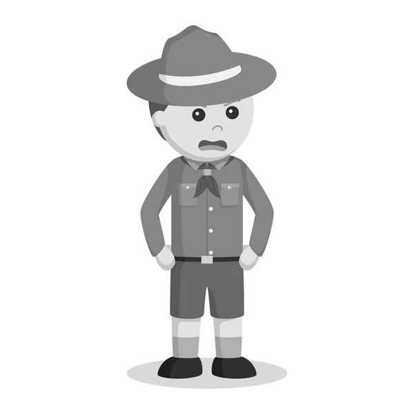 Enojado Boy Scout Negro Blanco Syle — Vector de stock