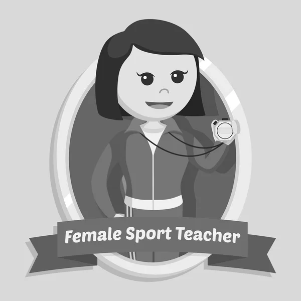Vrouwelijke Sport Leraar Embleem Zwart Wit Stijl — Stockvector
