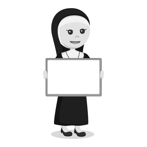 Nun Holding Whiteboard Black White Style — Stock Vector