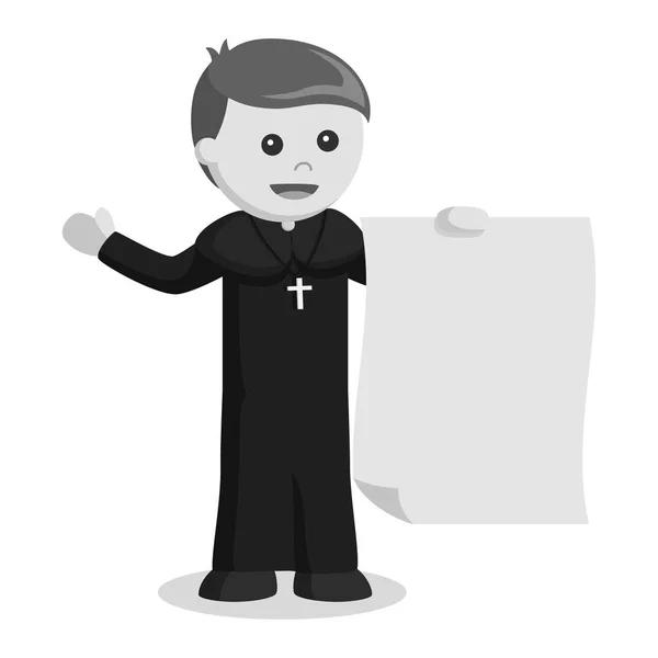 Prêtre Tenant Grand Papier Noir Blanc Style — Image vectorielle