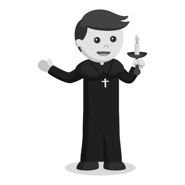 Prêtre Tenant Bougie Style Noir Blanc — Image vectorielle