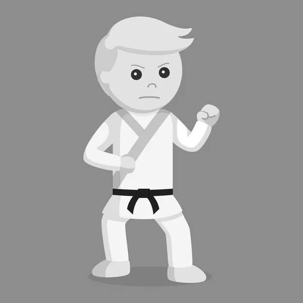 Karate Man Bekämpa Utgör Svartvit Stil — Stock vektor