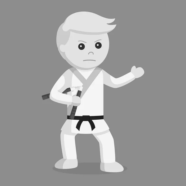 Karate Man Die Nunchaku Zwart Wit Stijl — Stockvector