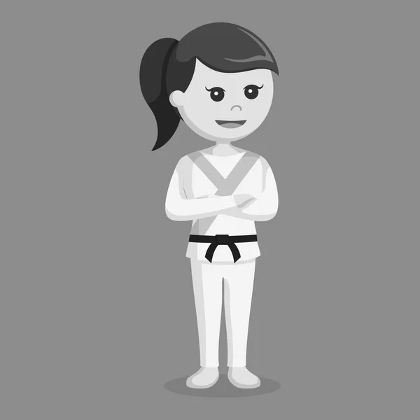 Karate Donna Illustrazione Disegno Bianco Nero Stile — Vettoriale Stock