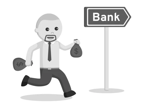 Hombre Negocios Que Banco Sosteniendo Bolsas Dinero Estilo Blanco Negro — Vector de stock