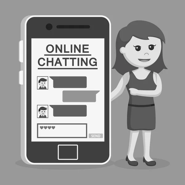 Girl Online Chatting Her Boyfriend Black White Style — Stock Vector