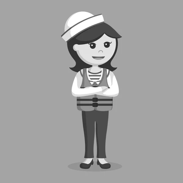 Marinero Femenino Estilo Blanco Negro — Vector de stock