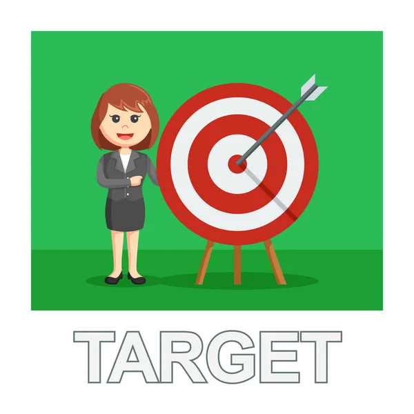 Businesswoman Happy His Arrows Right Target Photo Text Style — Stock Vector
