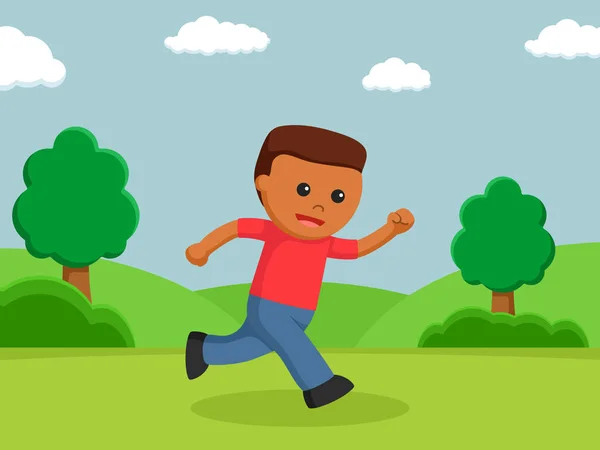 African Little Boy Running Park — Stock Vector