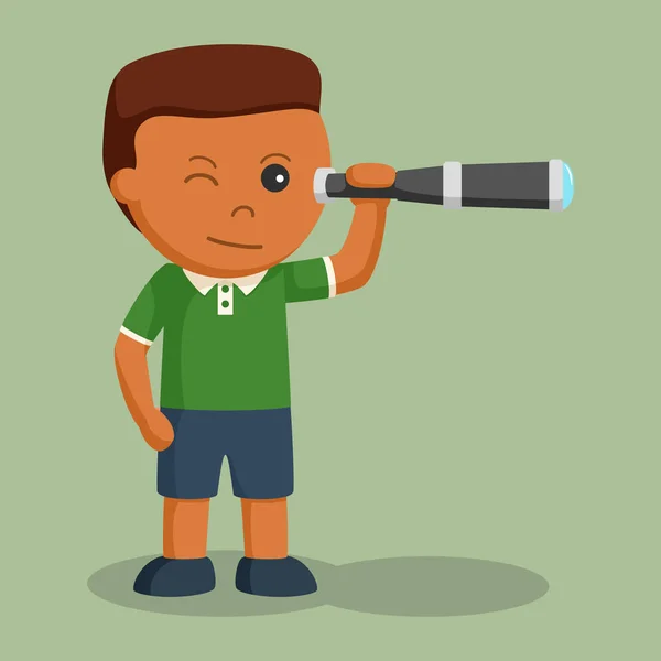 Αφρικανική Μικρό Αγόρι Τηλεσκόπιο — Διανυσματικό Αρχείο