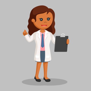 Afrikalı kadın bilim adamı pano ile