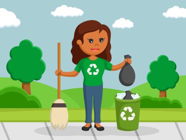 Afrikalı kadın çevre aktivist temizlik park