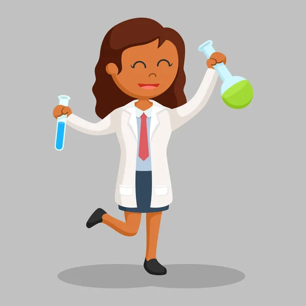 African Woman Scientist Holding Two Test Tubes — Stock Vector
