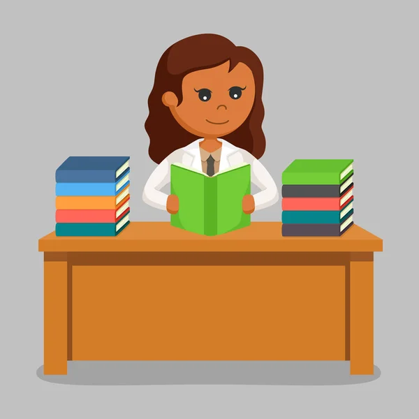 Mujer Africana Científica Leyendo Libros — Vector de stock