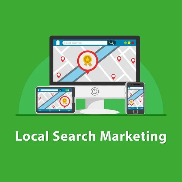 Seo Marketing Local Varios Dispositivos — Archivo Imágenes Vectoriales