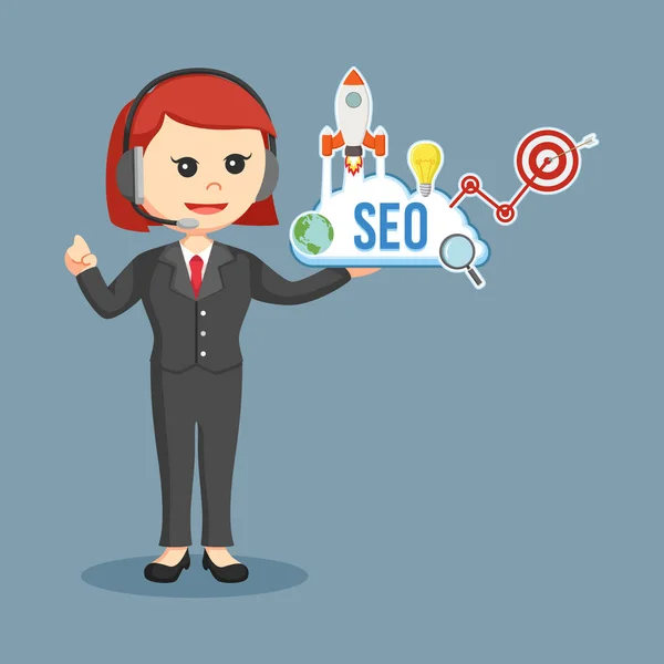 Seo Консультант Жінка Хмарою Seo — стоковий вектор