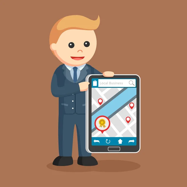 Hombre Negocios Con Seo Local Tablet — Vector de stock