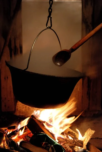 Cocinar Aire Libre Caldero Hierro Fundido — Foto de Stock