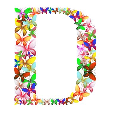 Kelebek farklı renklerde bir sürü uydurma D harfi