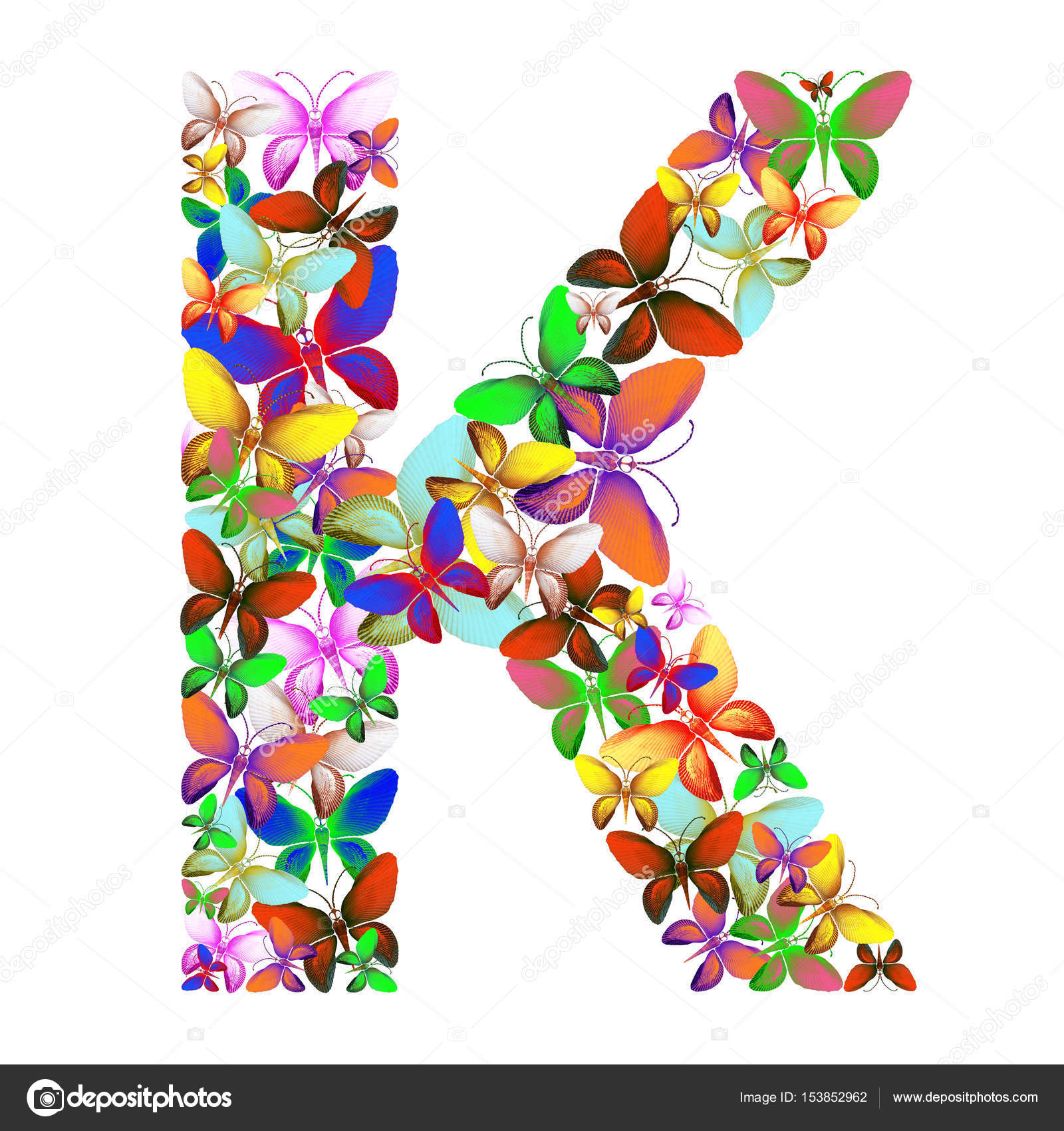 La letra K se compone de muchas mariposas de diferentes colores ...