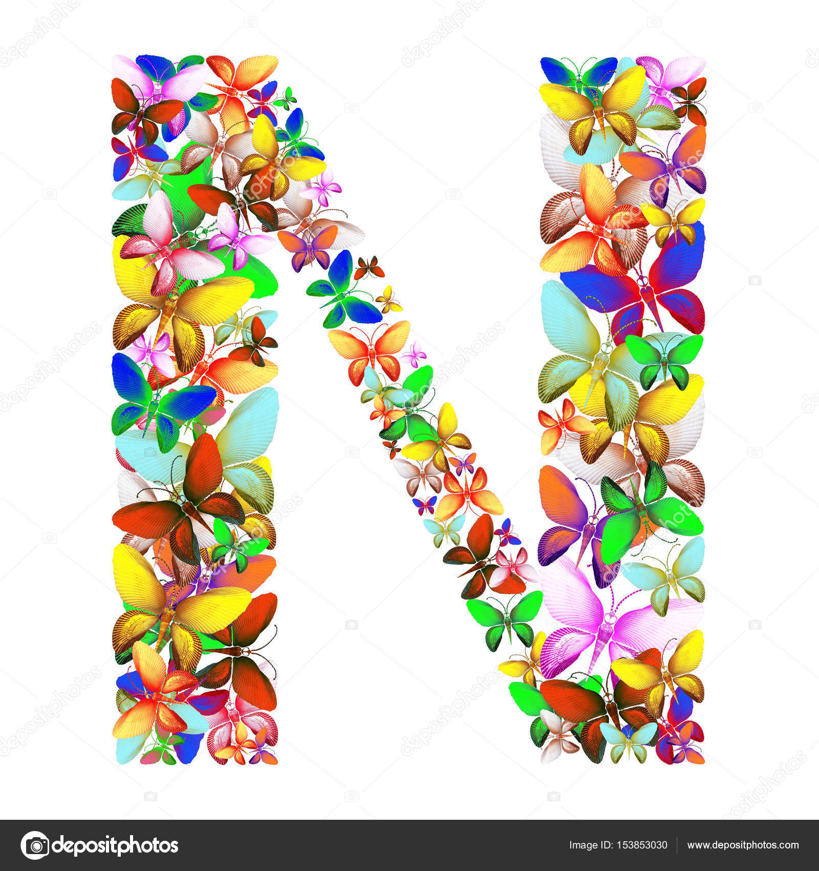 La lettre N composée de beaucoup de papillons de couleurs ...