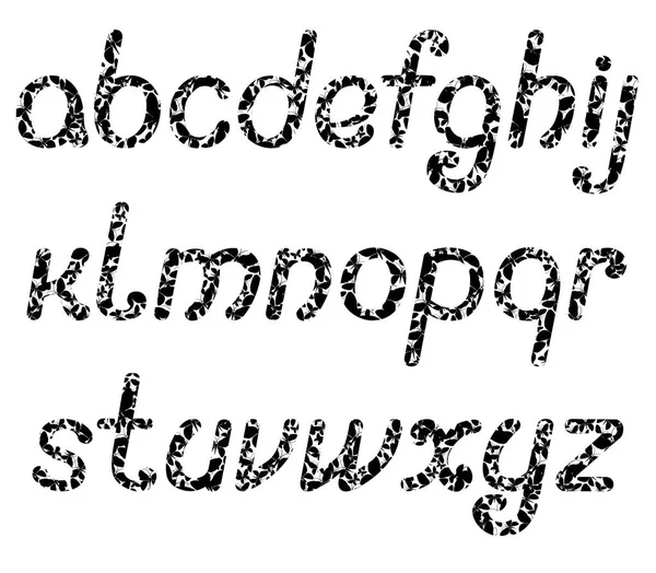 字母的英文字母，组成的无数黑蝴蝶 — 图库照片