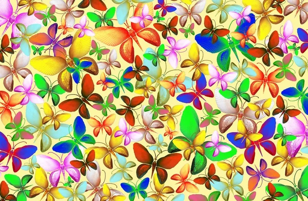 さまざまな色の蝶の数が多い — ストック写真