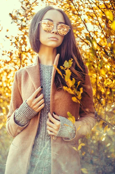 秋の紅葉が美しい女性に囲まれています — ストック写真