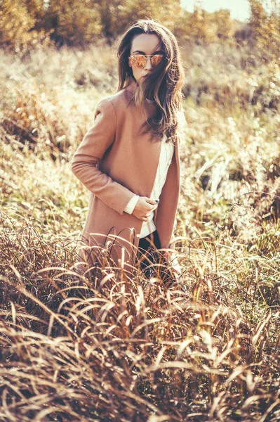 Beautiful lady in autumn landscape — Stock Photo, Image