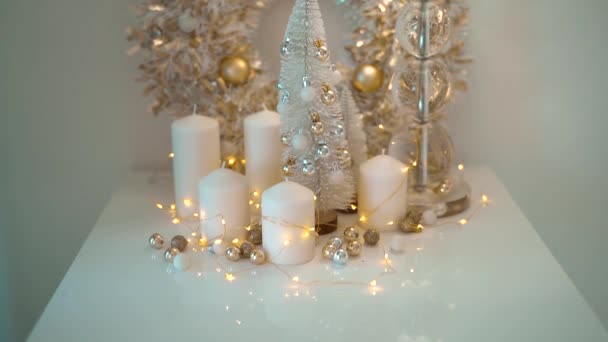 Décorations Noël Couleurs Blanc Sur Fond Lumineux Bokeh Bel Arbre — Video