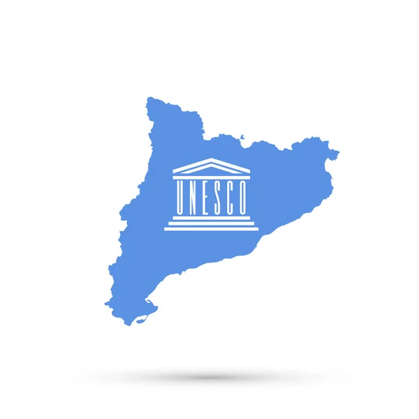 Carte de la Catalogne en couleurs du drapeau de l'Organisation des Nations Unies pour l'éducation, la science et la culture (UNESCO), vecteur modifiable . — Image vectorielle