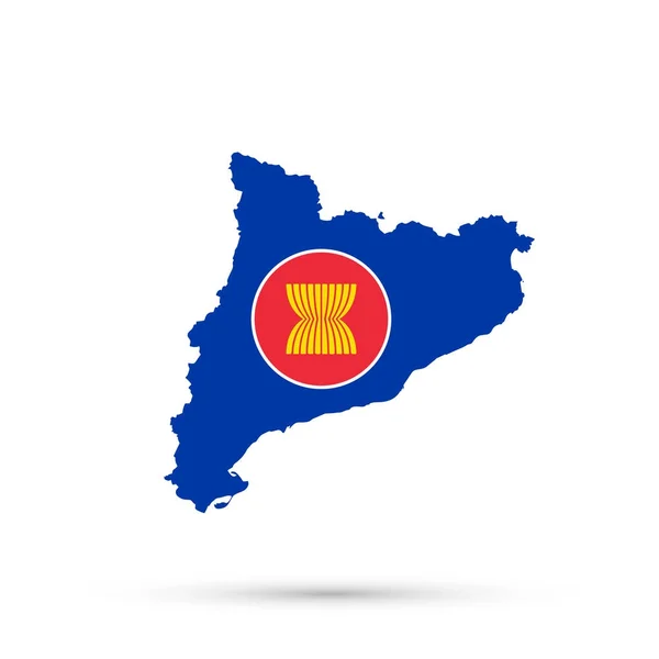 Katalonien-Karte im Verbund südostasiatischer Nationen Flaggenfarben, editierbarer Vektor. — Stockvektor