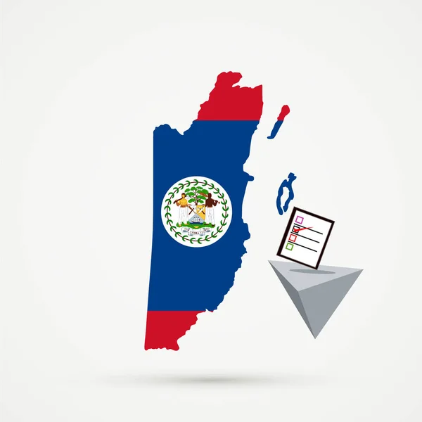 Wahl oder Referendum in Belize. Wahlurne und Stimmabgabe auf weißem Hintergrund. belize Karte Flaggen im Hintergrund — Stockvektor