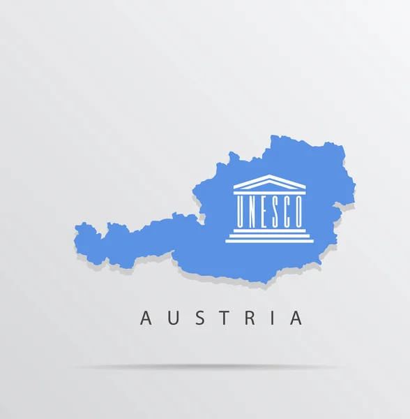 Carte vectorielle de l'Autriche combinée au drapeau de l'Organisation des Nations Unies pour l'éducation, la science et la culture (UNESCO) . — Image vectorielle