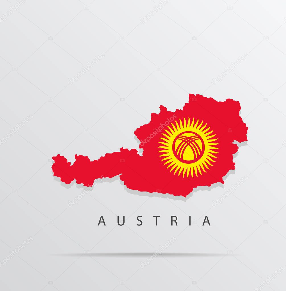 Vector map of Austria combined with Kyrgyzstan flag.