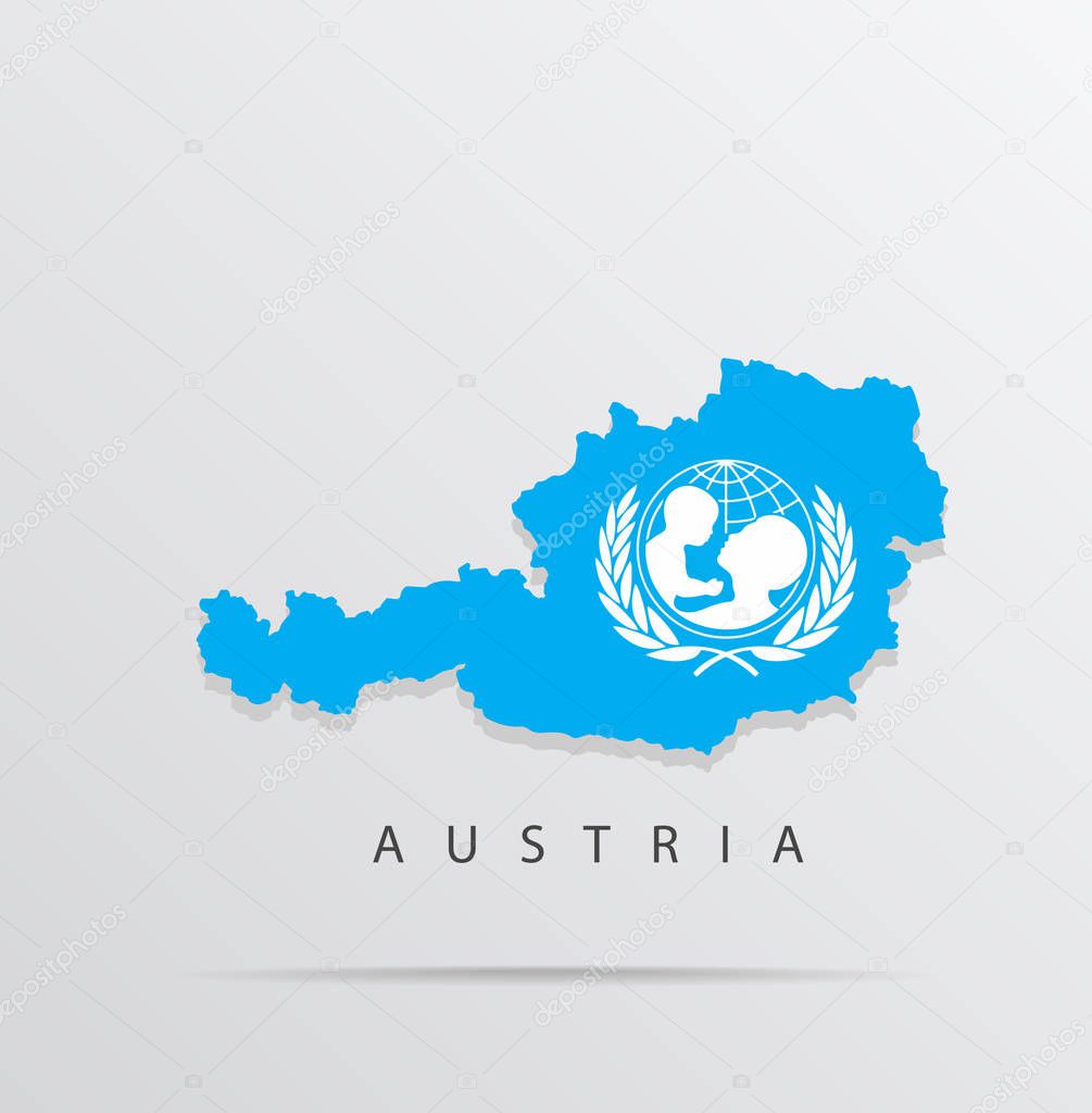 Vector map of Austria combined with United Nations Childrens Fund (UNICEF) flag.