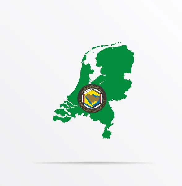 Vectorkaart Nederland Gecombineerd Met Samenwerkingsraad Voor Arabische Golfstaten Gcc Vlag — Stockvector