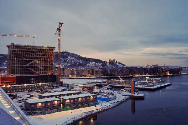 Vue Nuit Sur Port Oslo Norvège Réflexions Lumineuses Dans Eau — Photo