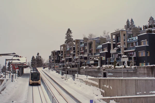 Inverno Perto Oslo Noruega Estação Ferroviária Além Cidade — Fotografia de Stock