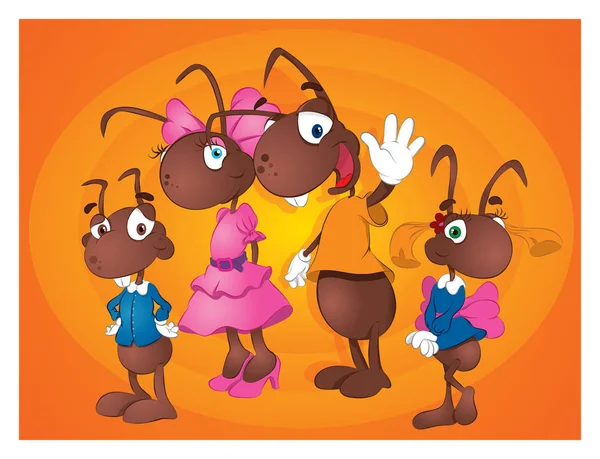 Ant famiglia cartone animato illustrazione — Vettoriale Stock