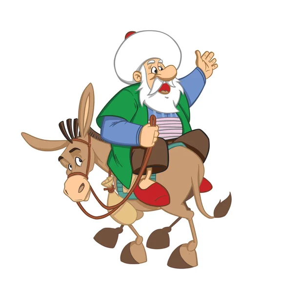 Nasreddin hodja with his donkey — Stock Vector